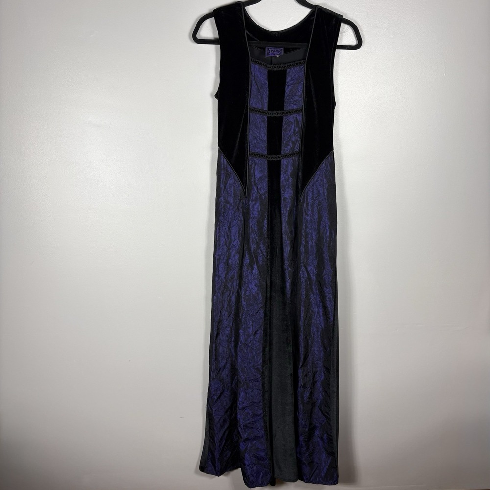 VTG Cykxtees Large‎ Black Purple Velvet Sleeveless Medieval Goth Gown Maxi Dress - Picture 2 of 12